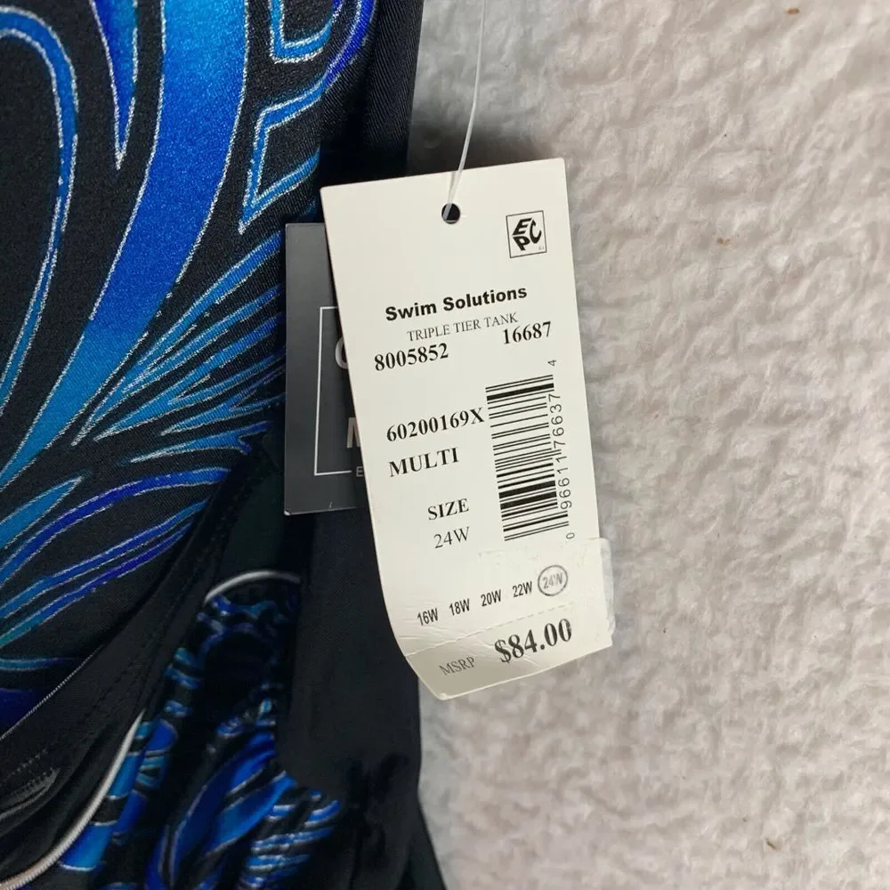 Swim Solutions Women's‎ 24W Blue Paisley Triple Tier Tank One Piece Swimsuit NWT - Picture 4 of 9